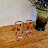 2 vintage card game pattern glasses
