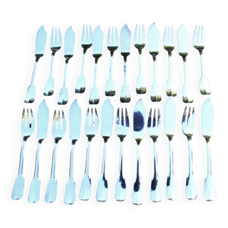 12 Couverts (fourchettes + couteaux) à Poisson Uniplat Métal Argenté