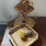 Set of 3 wicker and bamboo trays.