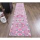 1970s Turkish Handmade Geometric Pink Wool Runner Rug 80x387