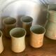 Jug and its vintage stoneware glasses