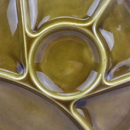 Set of 6 Gien green earthenware compartment plates with original box - Fondue & stone grill