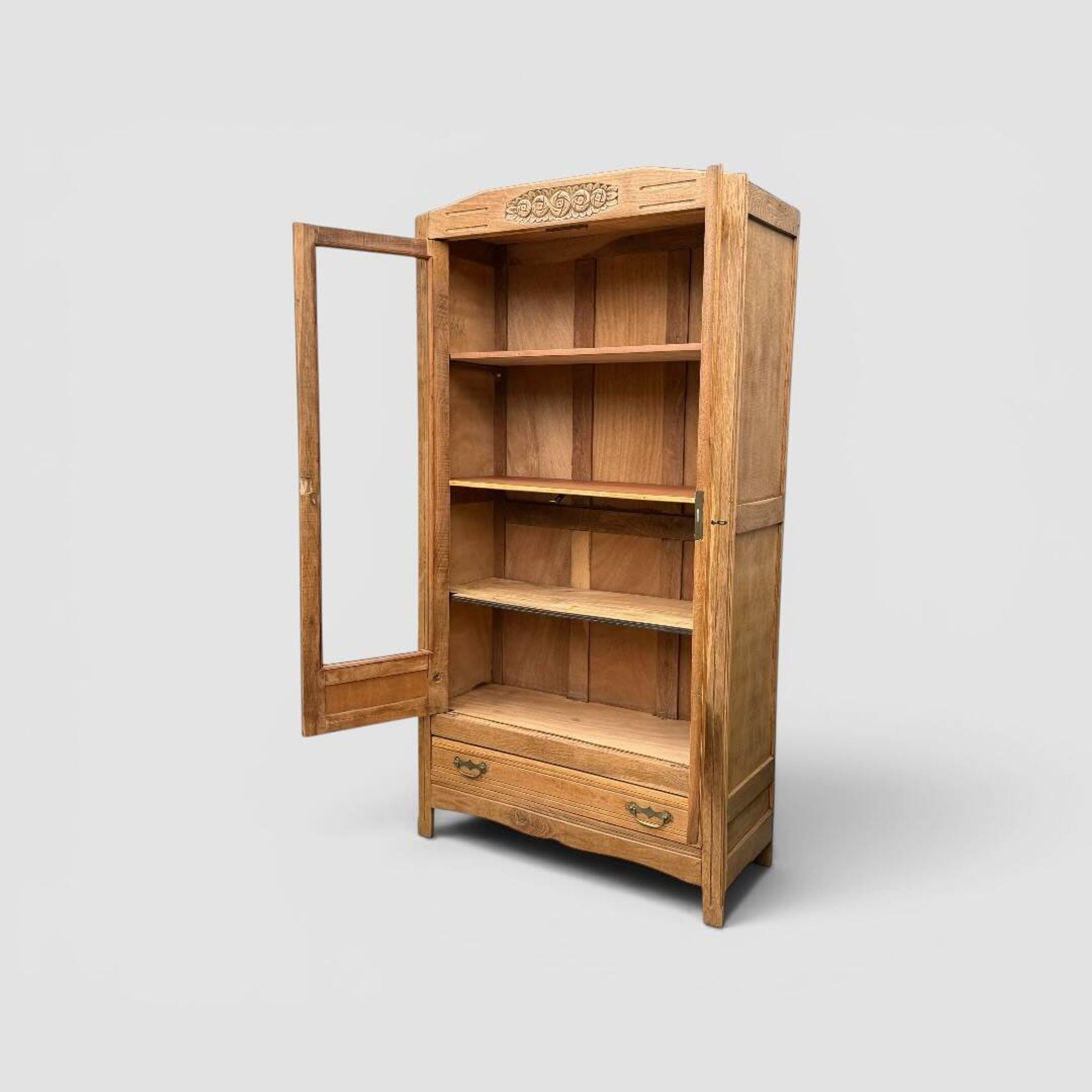 Parisian wardrobe with bevelled glass, blonde oak, Art Deco 1930.