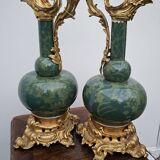 Pair of Chinese export porcelain vases in Louis XVI style mounted in gilded bronze