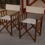 Pair of folding director's chairs in oak and fabric, 1960s