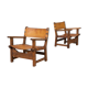 50s oak brutalist spanish chair with saddle leather