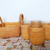 Basket and glass holder woven straw