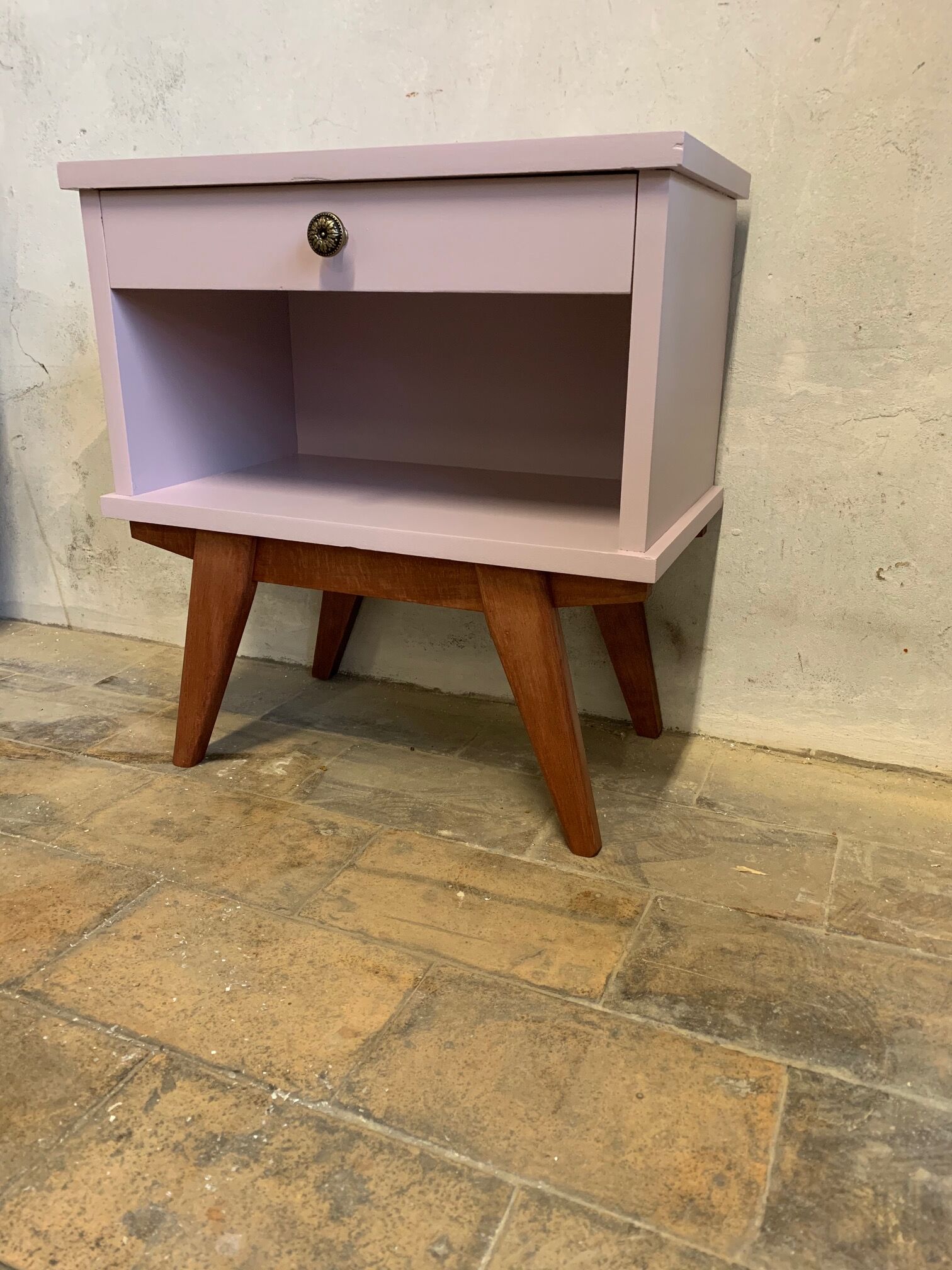 Vintage pale pink bedside table