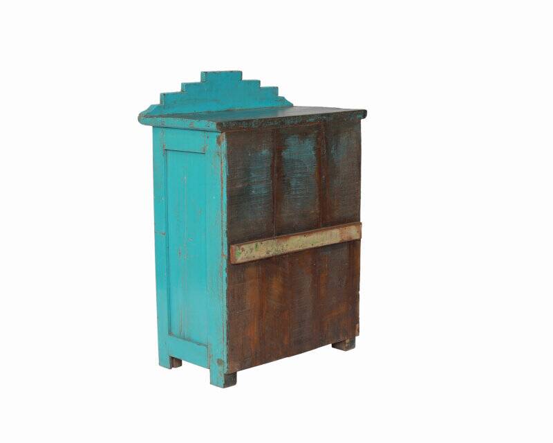 Indian showcase or bedside glass old teak blue patina