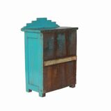 Indian showcase or bedside glass old teak blue patina