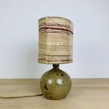 Pyrite stoneware ball lamp with vintage wool lampshade
