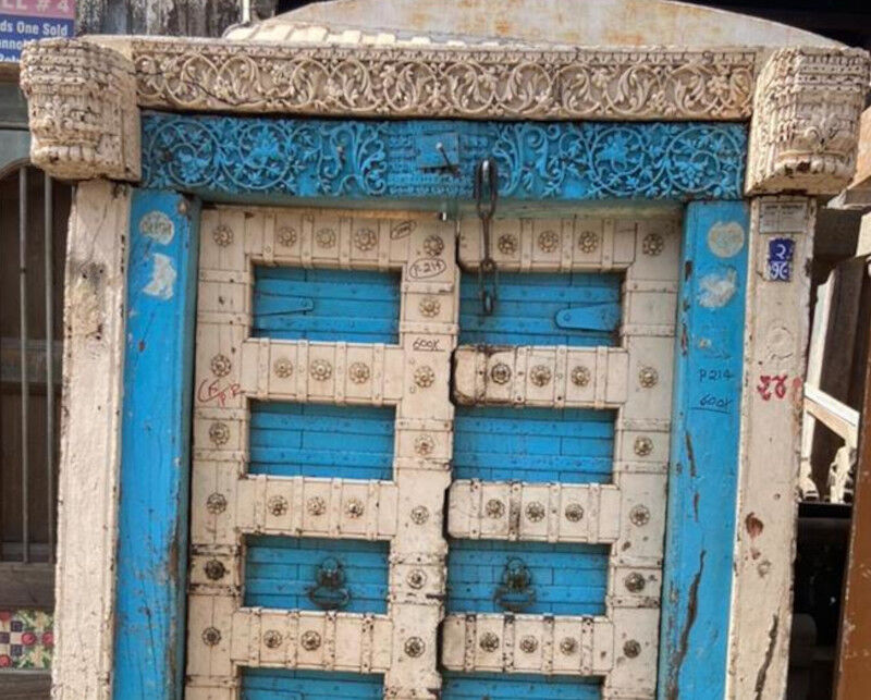 Old Indian door in old teak, piece and patina of origin