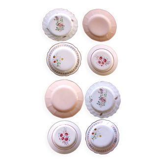8 small paired plates Badonviller Saint Amand Rose Luzin Digoin Sarreg