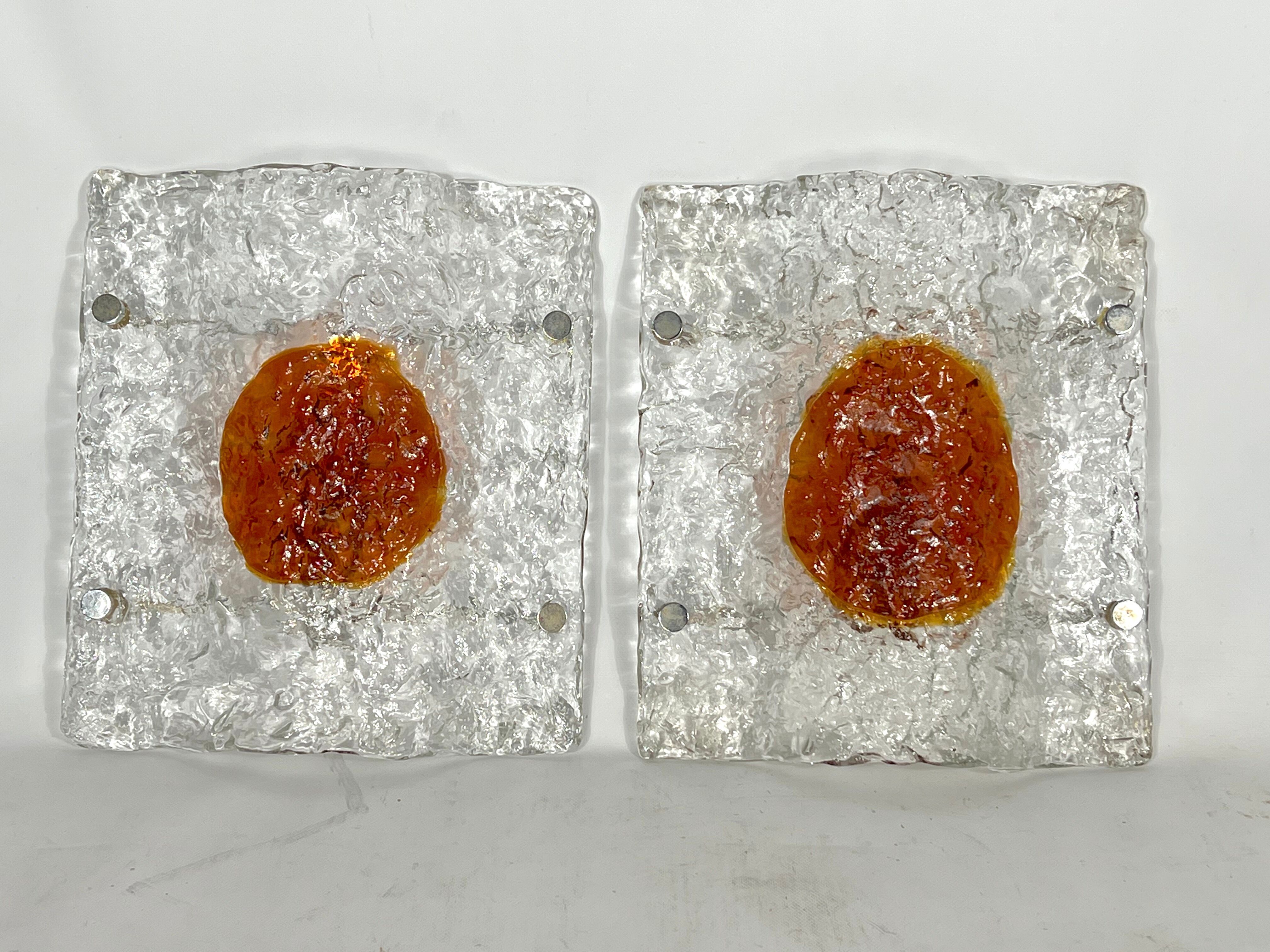 Mazzega, Mid-Century Modern Large Murano glass sconces. Set of two