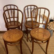 Set of 4 vintage Fischel bistro chairs in curved wood and cane