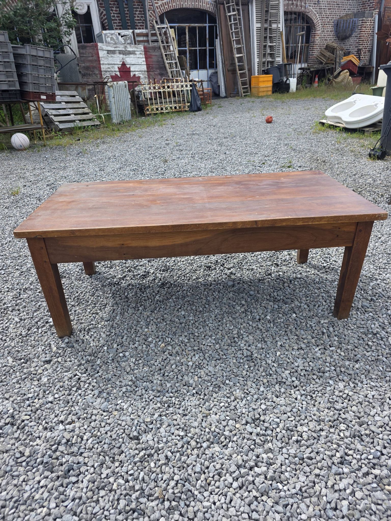 Antique solid oak coffee table, 130cm L