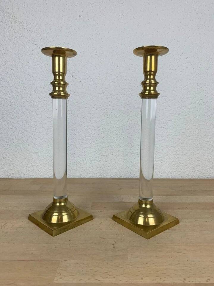 Pair of plexiglass and brass candlesticks by Estrid Ericson, vintage