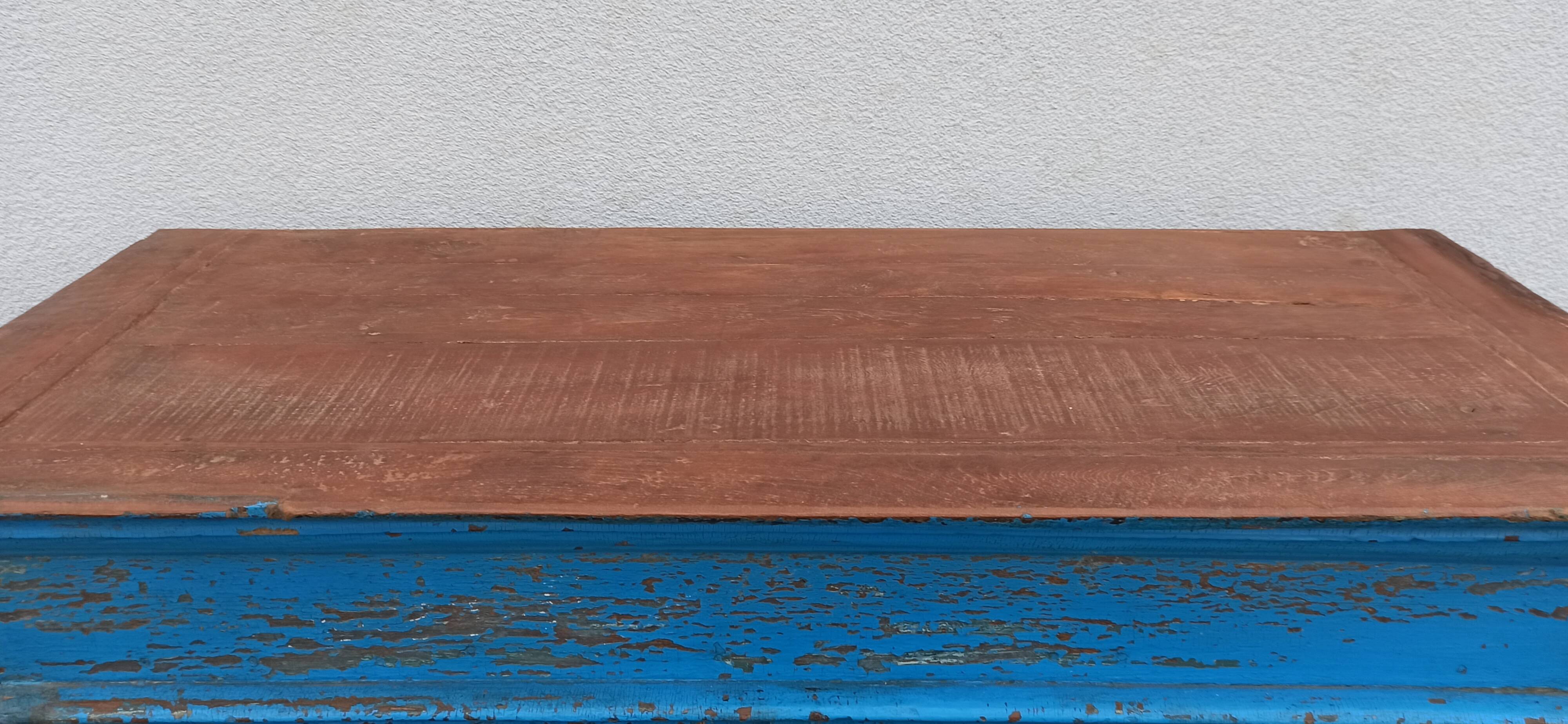 Old wooden glazed cabinet with two doors and two drawers