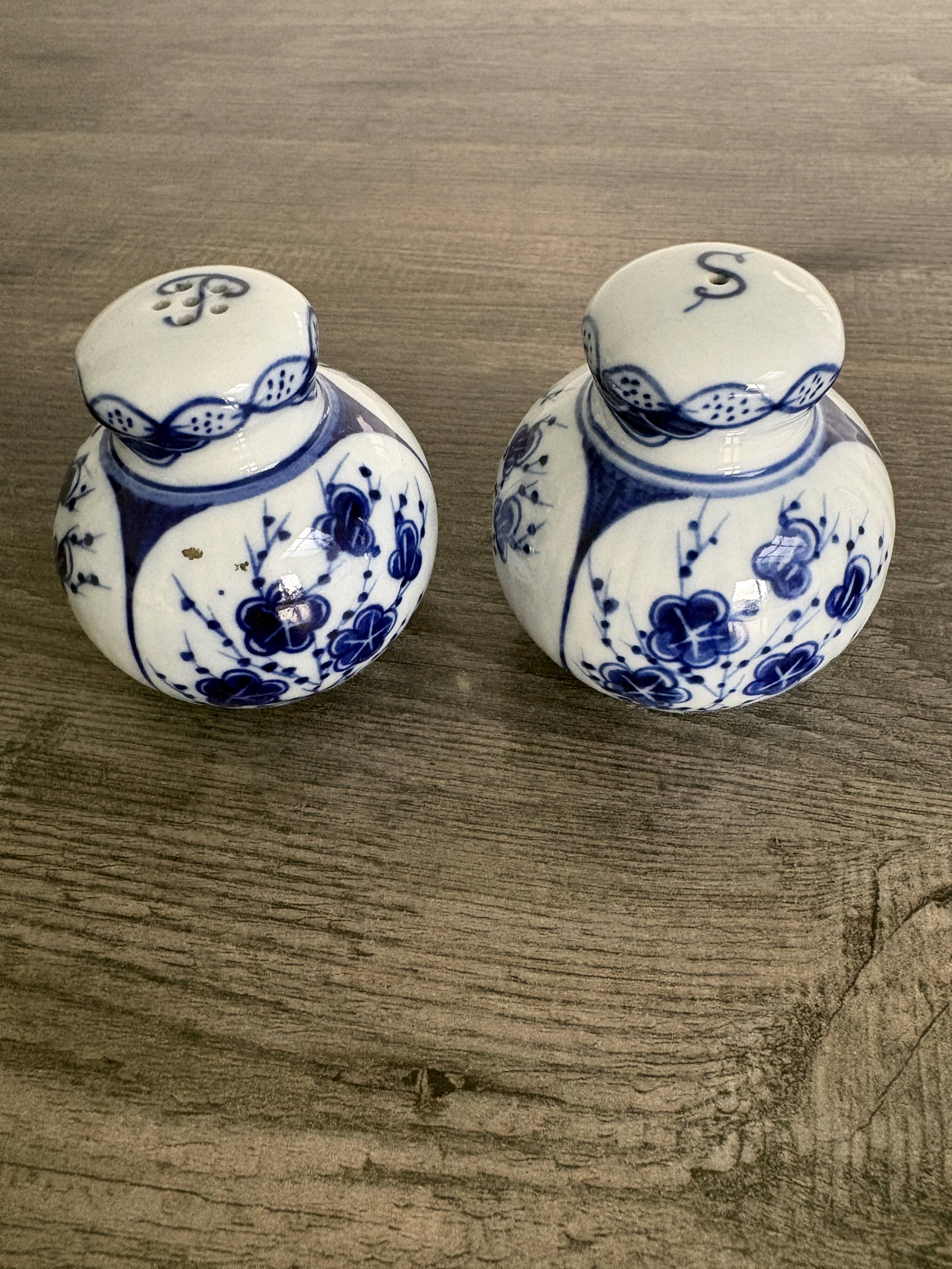 Pair of salt and pepper shakers in porcelain