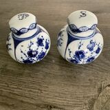 Pair of salt and pepper shakers in porcelain