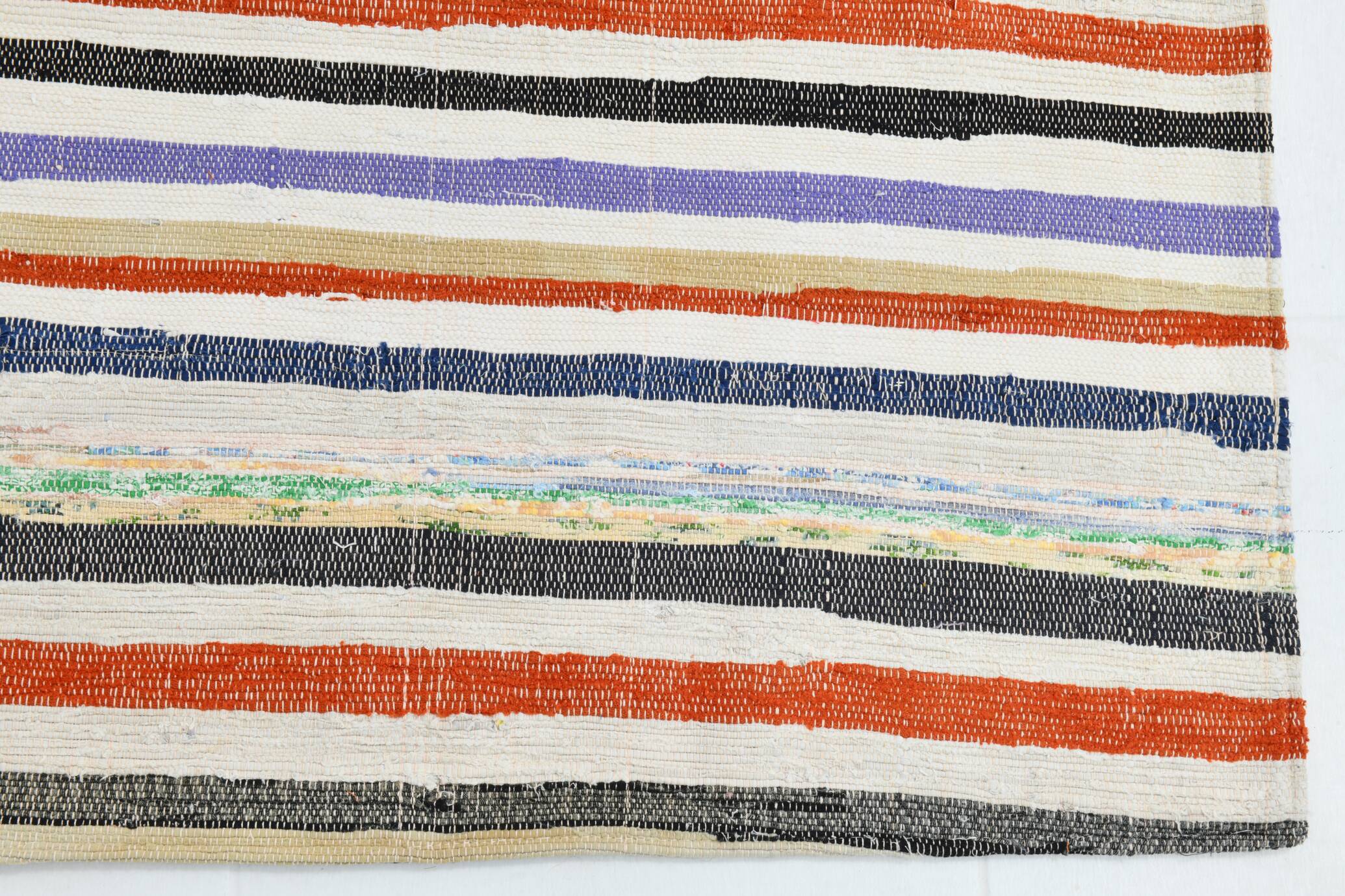 7x9 Mid Century Modern Handmade Striped Vintage Kilim Rug, 184x271Cm