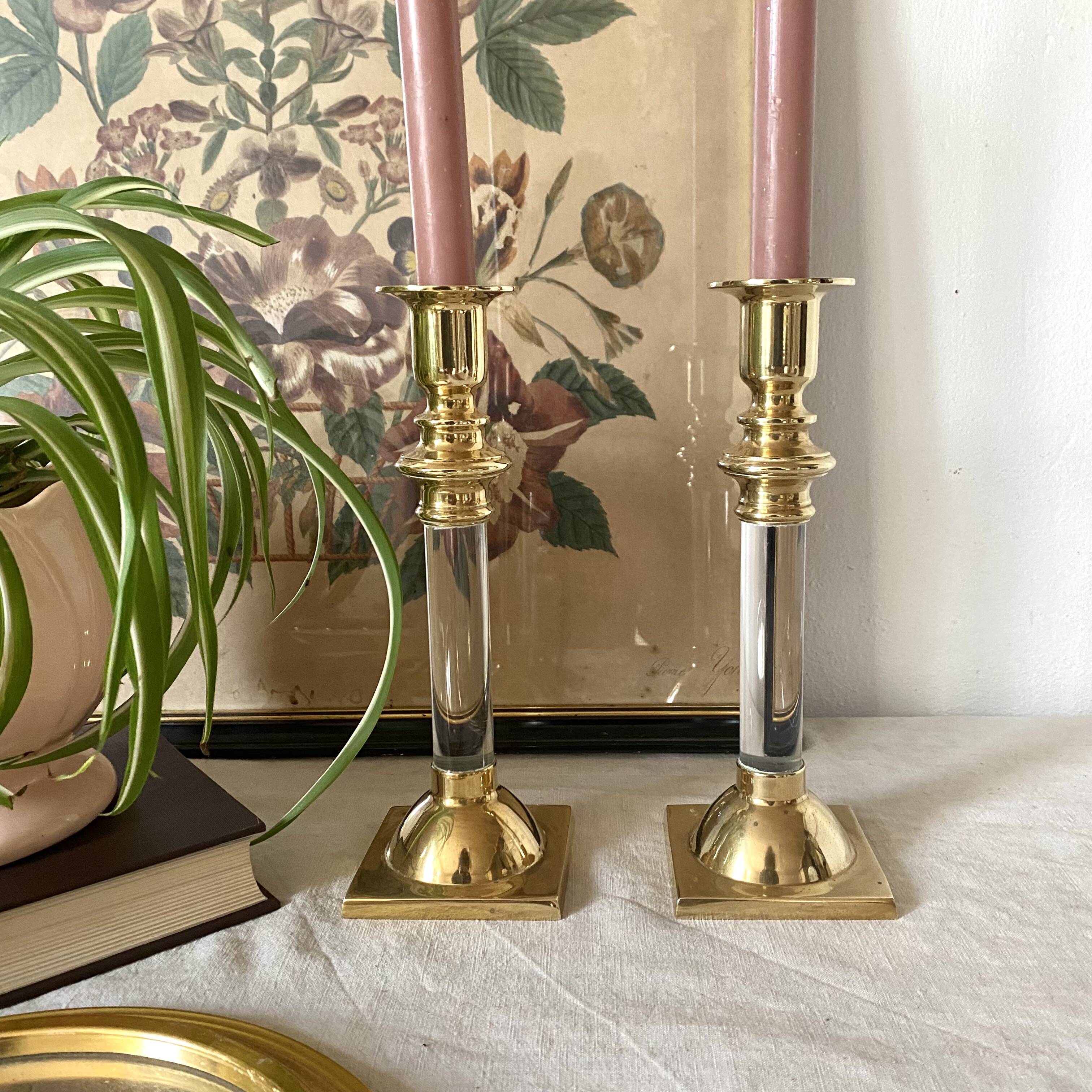 Pair of brass and lucite candlesticks, 1970s