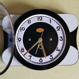 Vintage formica clock rectangular silent wall pendulum "Carrez black white"