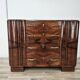 Commode en noyer avec 4 tiroirs et poignées en laiton, années 1940