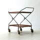 Mid-century modern foldable serving trolley with teak trays