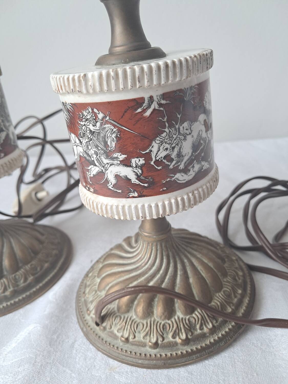 Pair of vintage brass/ceramic lamps