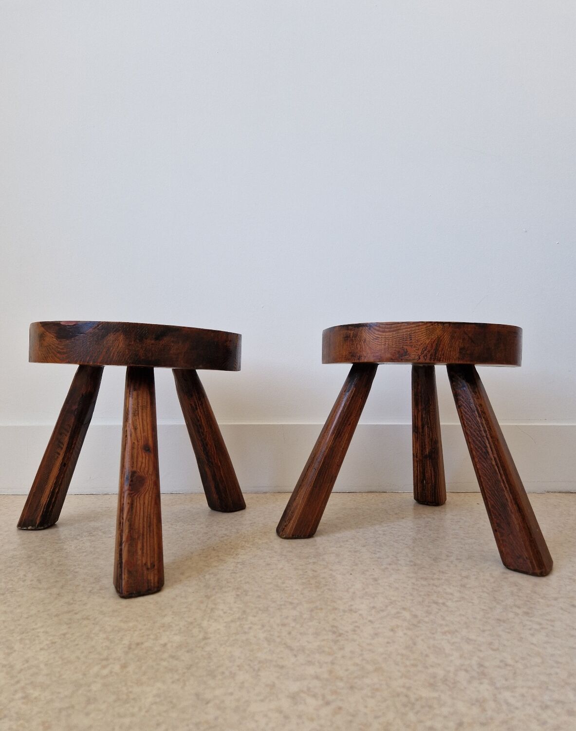 Pair of solid oak stools 1960