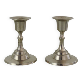 Pair of stainless steel candlesticks