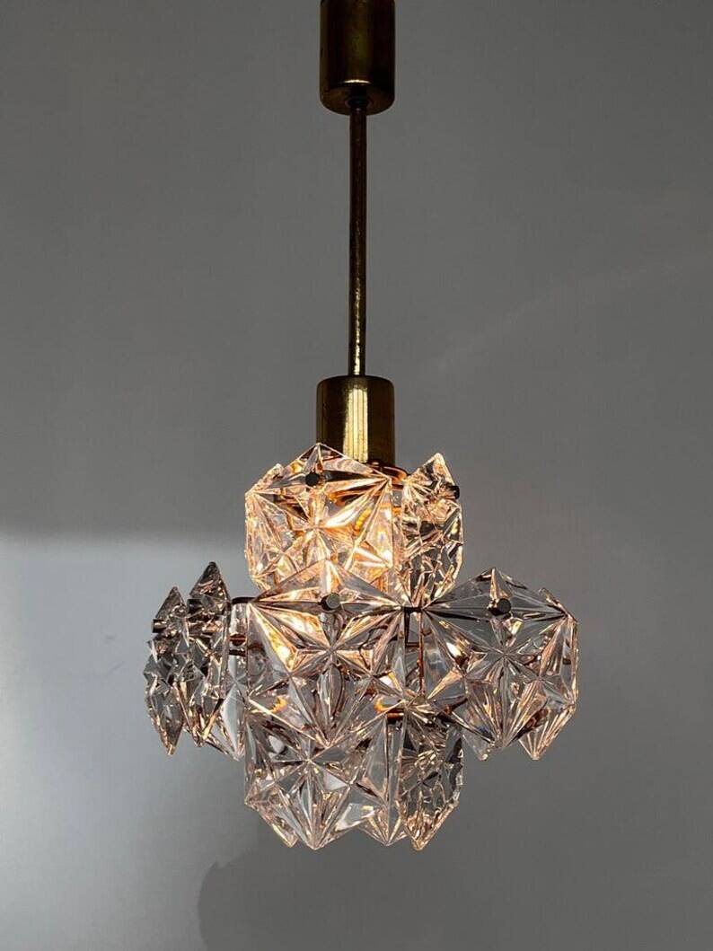 Small Midcentury Glass Chandelier/pendant by Kinkeldey, Germany, 1970s