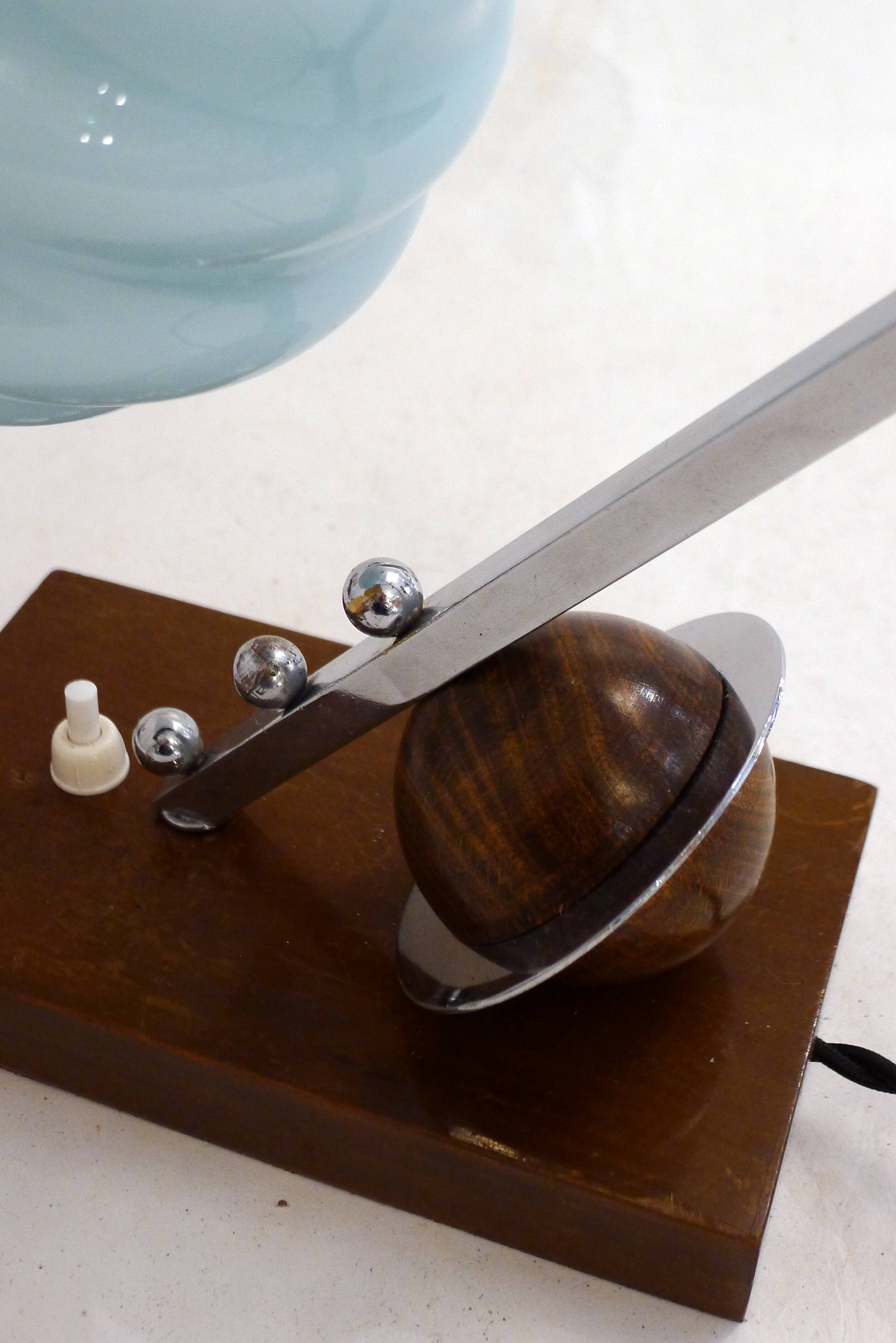 Lampe Art Déco, saturne & opaline bleue 1930'