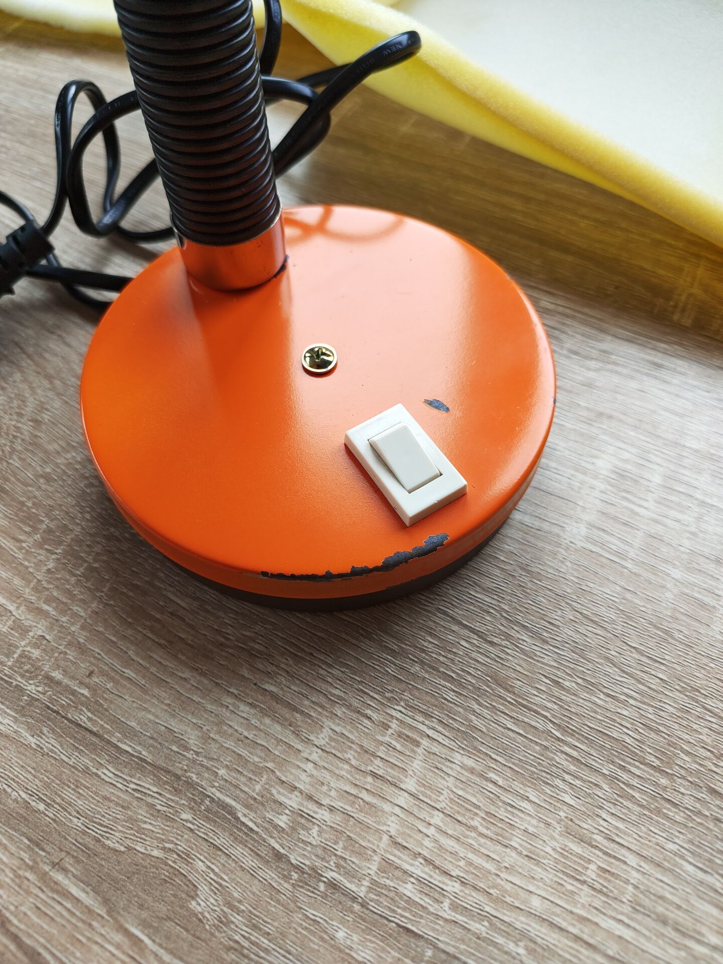 Vintage orange pop desk lamp with a flexible gooseneck - 1970s
