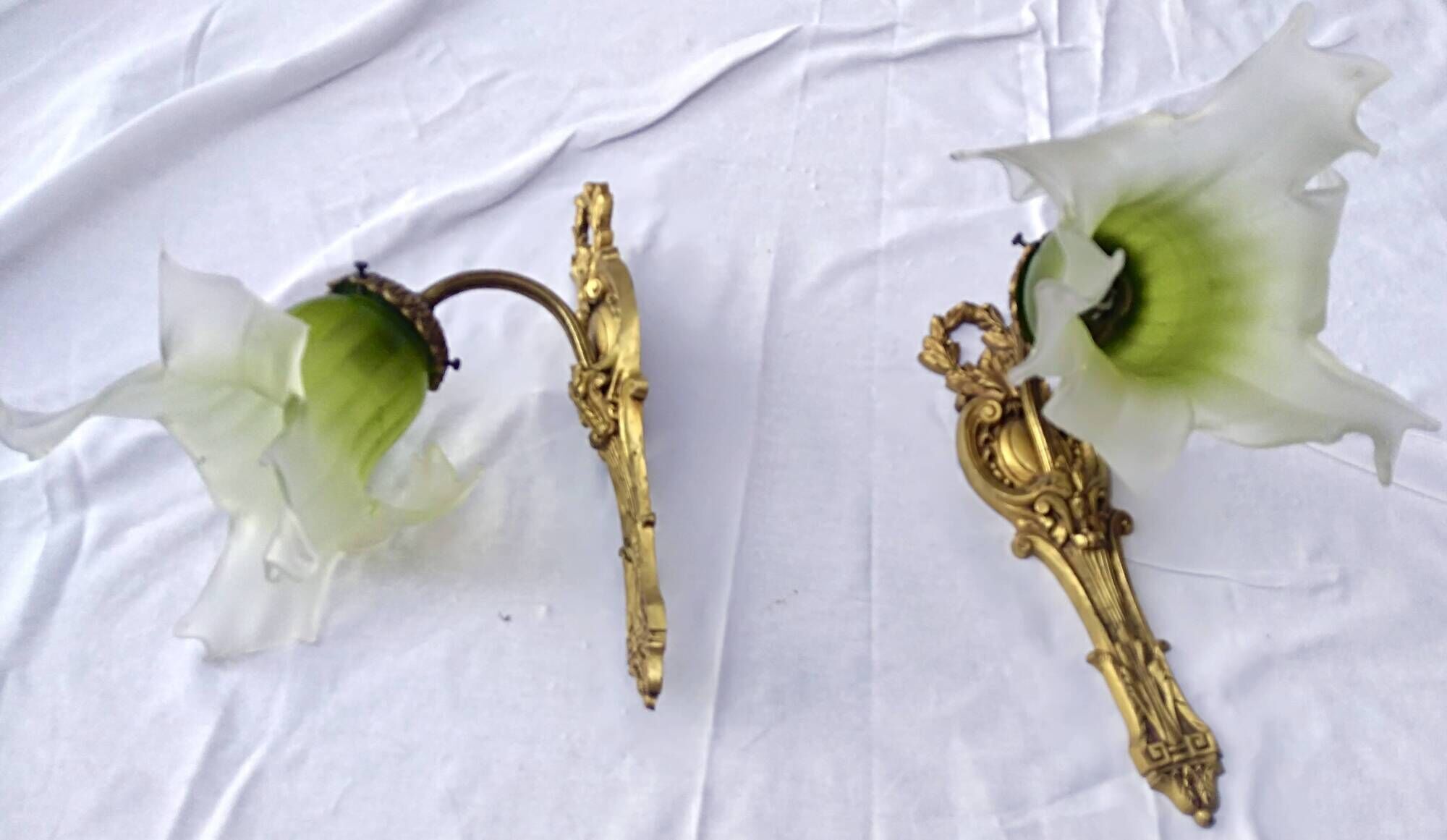 Pair of gilded metal glass paste sconces from the early 20th century