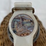 Lourdes pilgrimage bottle covered with wicker