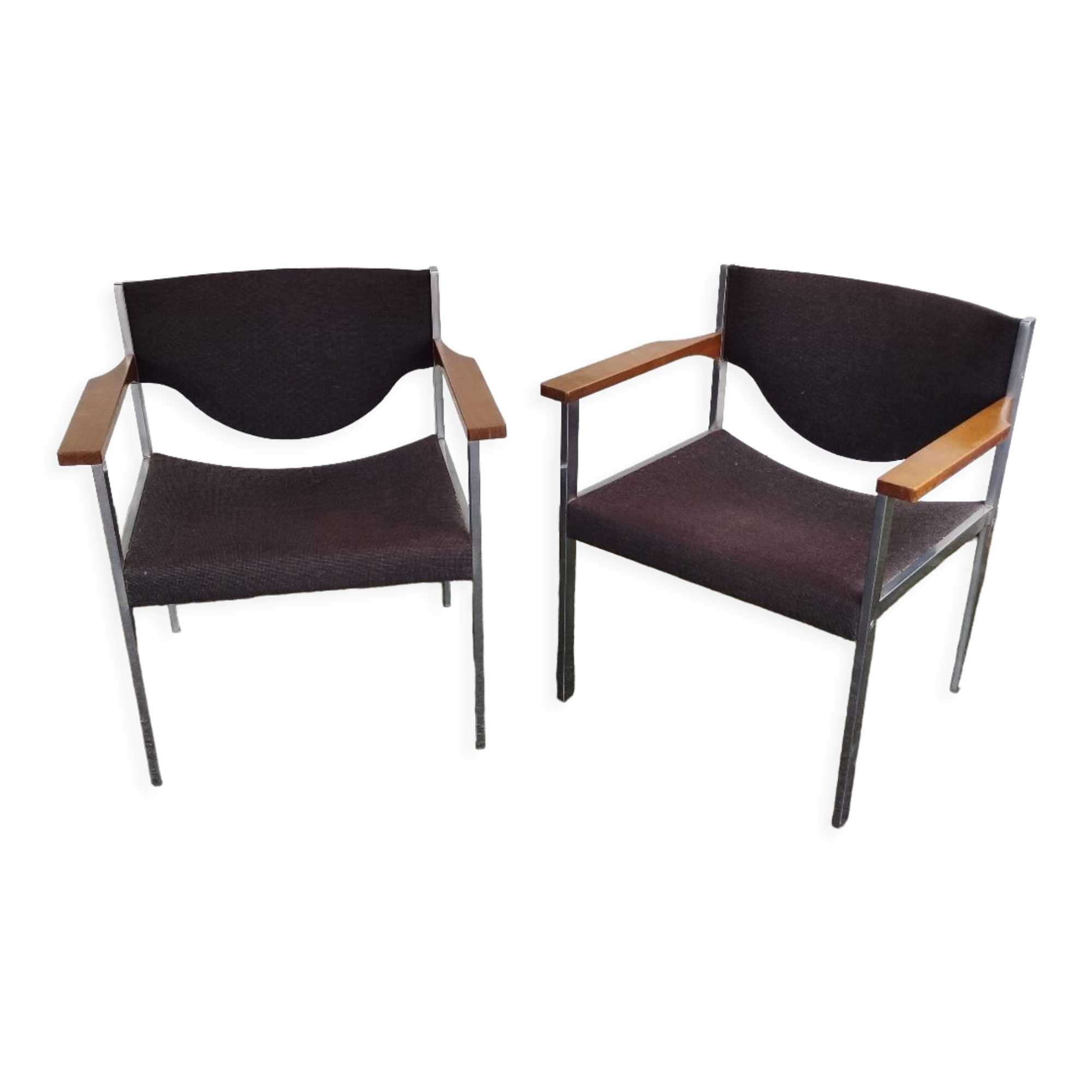 Pair of armchairs Lübke beech and metal