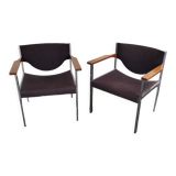 Pair of armchairs Lübke beech and metal