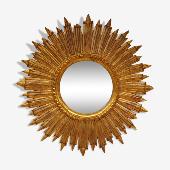 Miroir soleil en bois doré vintage diamètre 50 cm