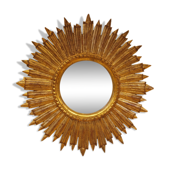 Miroir soleil en bois doré vintage diamètre 50 cm