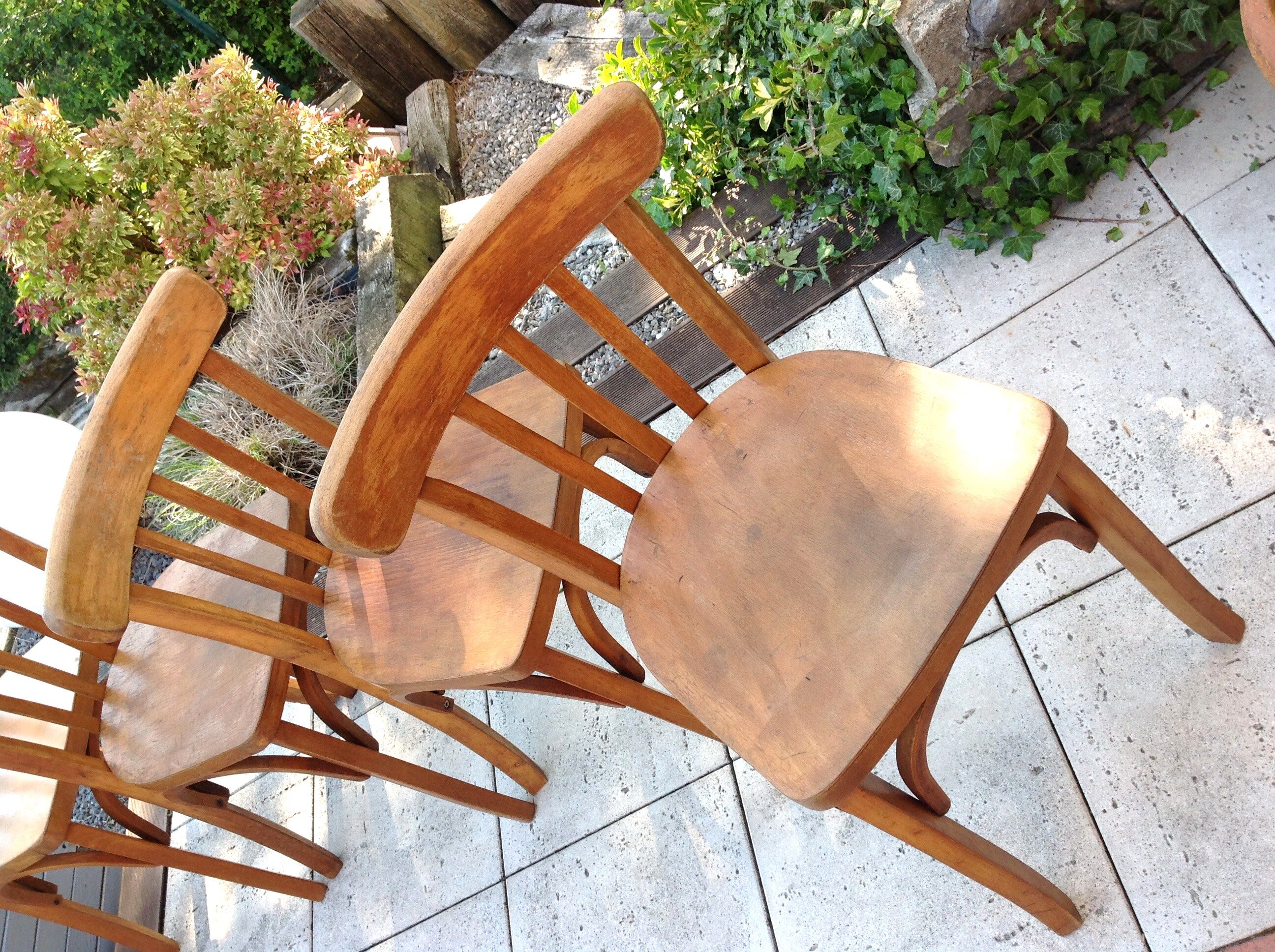 Suite of four foot bistro chairs with hoops / vintage 40s-50s
