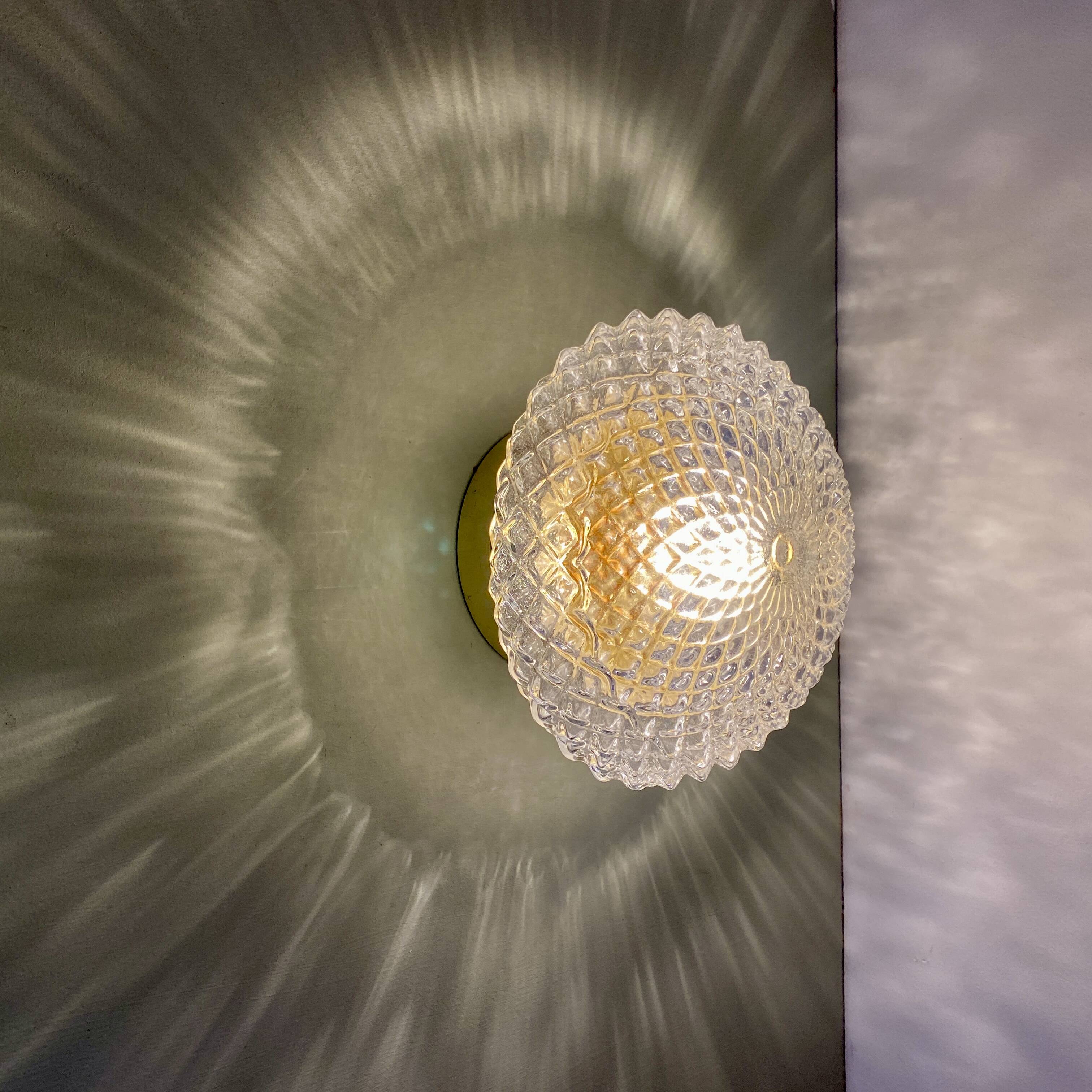 Vintage globe wall or ceiling light in diamond-point glass