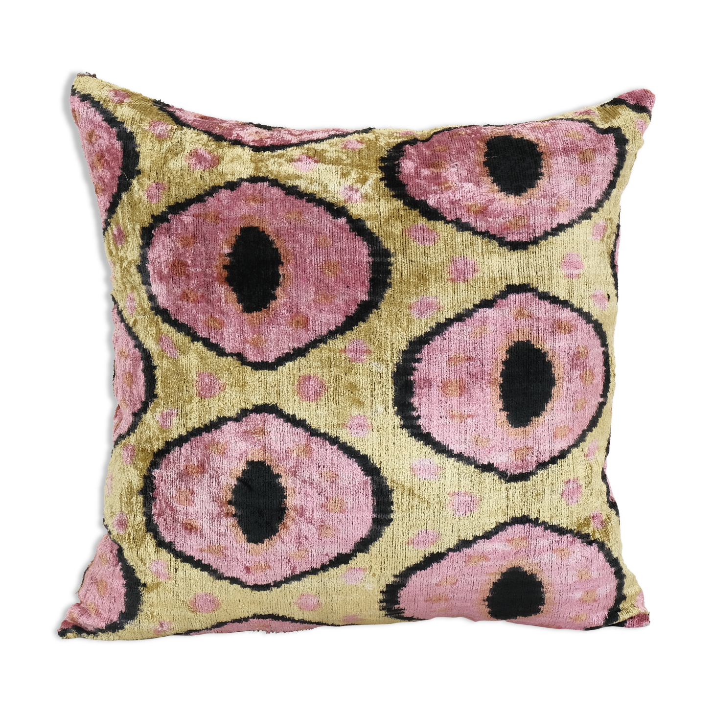 Pink Silk Ikat Velvet Pillow, Christmas Gift Cushion, Tribal Square Silk Ikat Pillow 23" x 23"