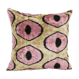 Pink Silk Ikat Velvet Pillow, Christmas Gift Cushion, Tribal Square Silk Ikat Pillow 23" x 23"