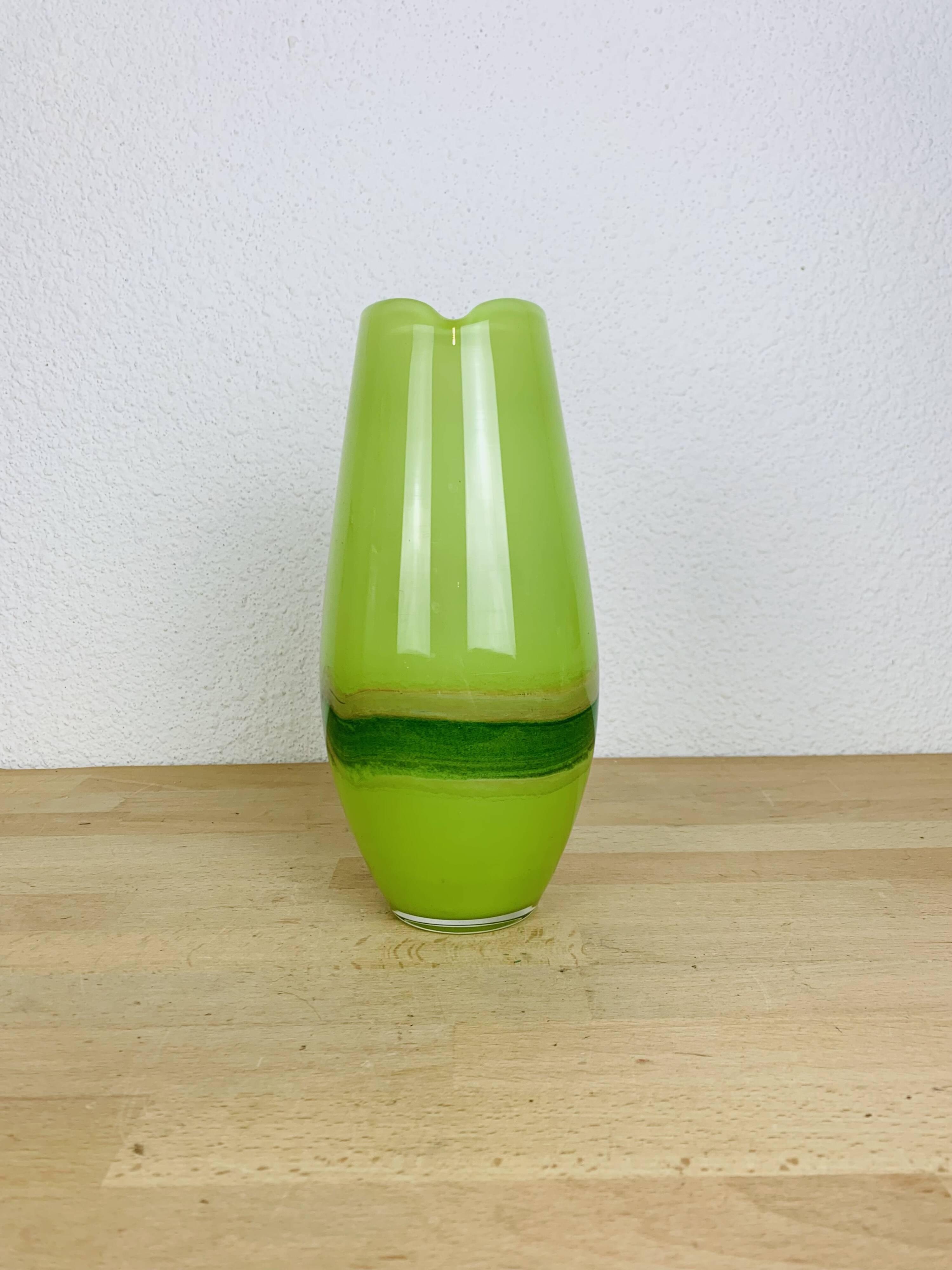 Jade green blown glass vase, handcrafted
