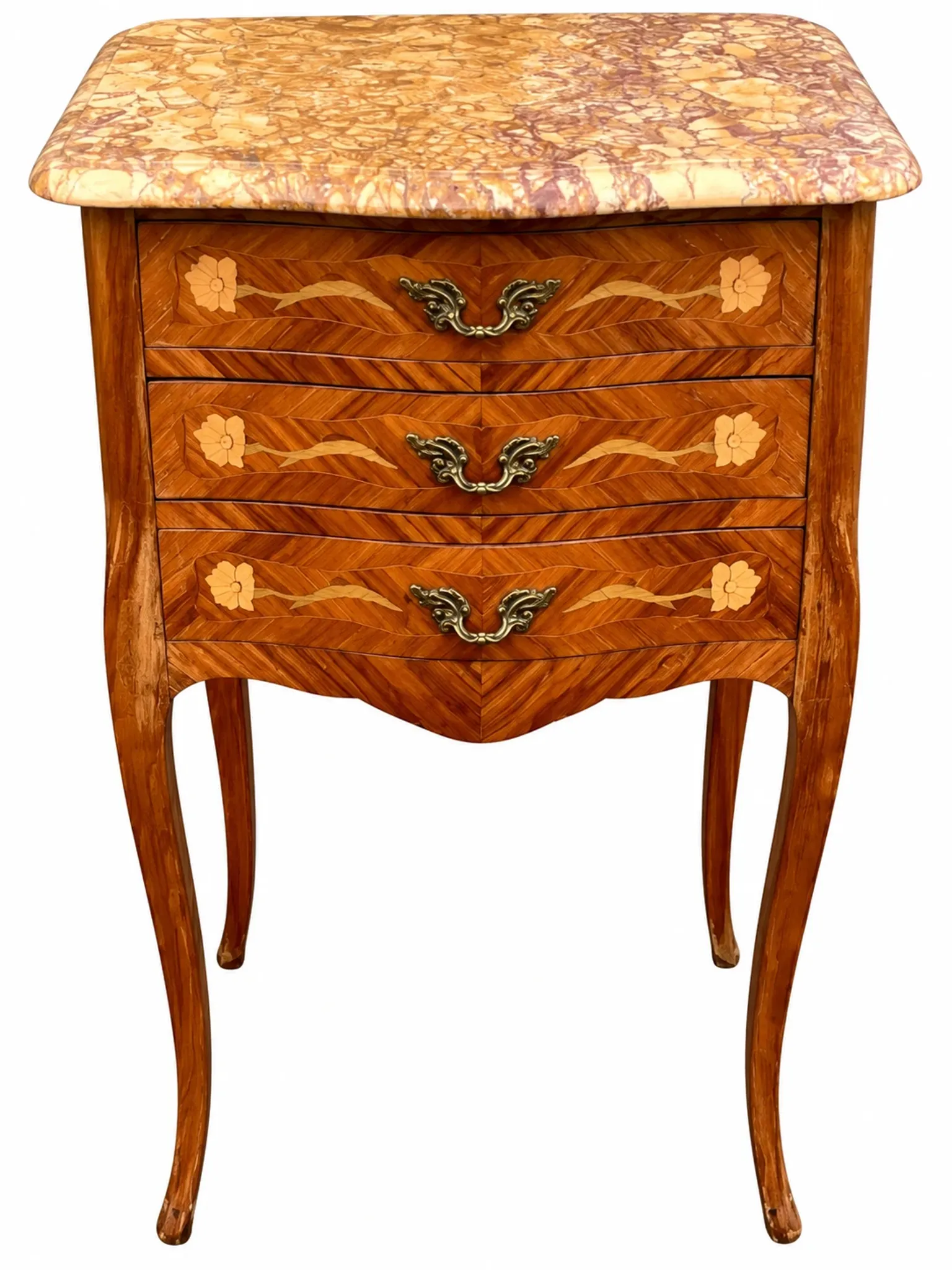 Antique marquetry bedside table – Marble top – Louis XV style