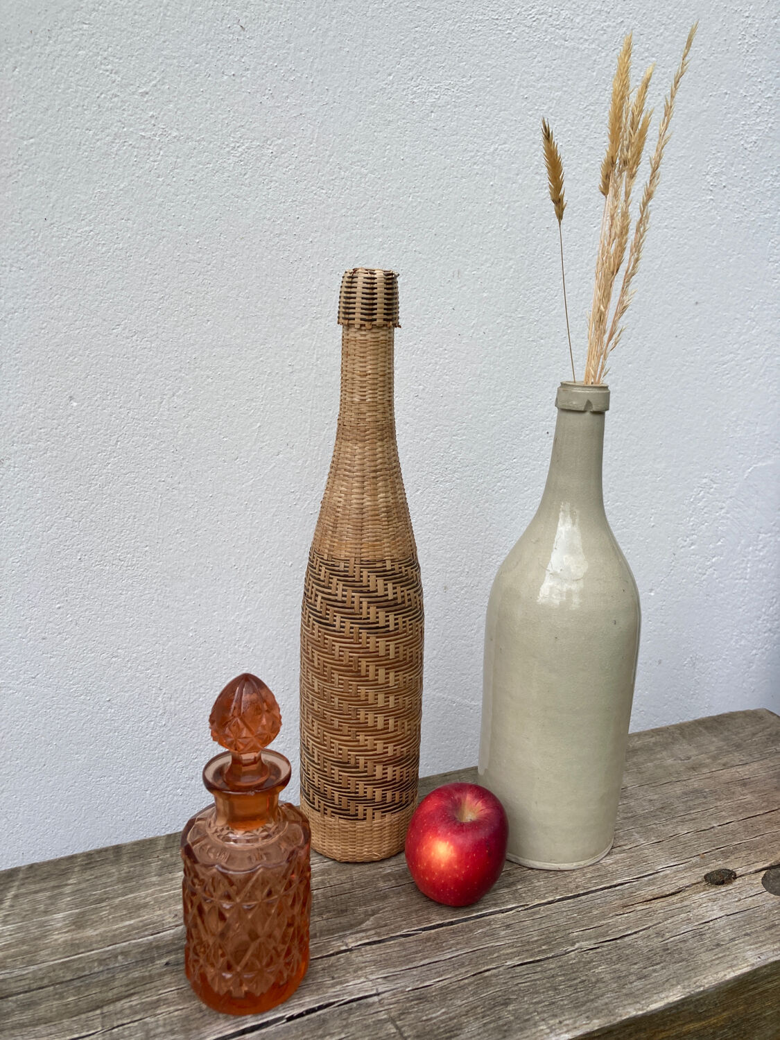 Art Deco perfume bottle in old amber pink glass