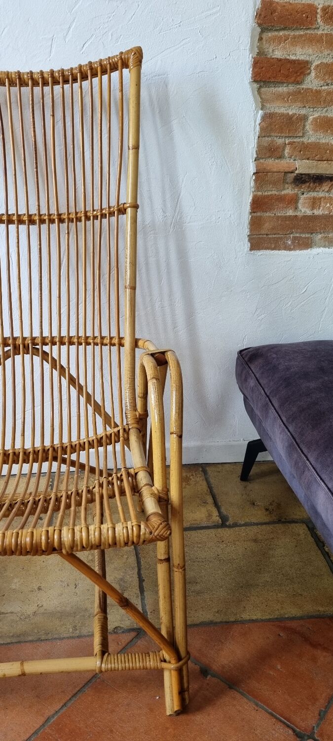 Large vintage rattan armchair