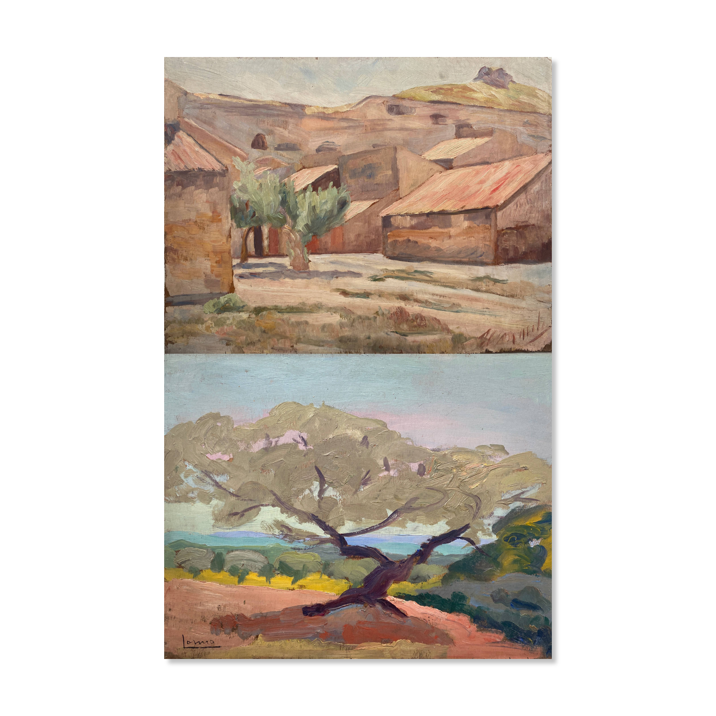 Painting bifacial view orientalist and mediterranean navy signed mid-xx°